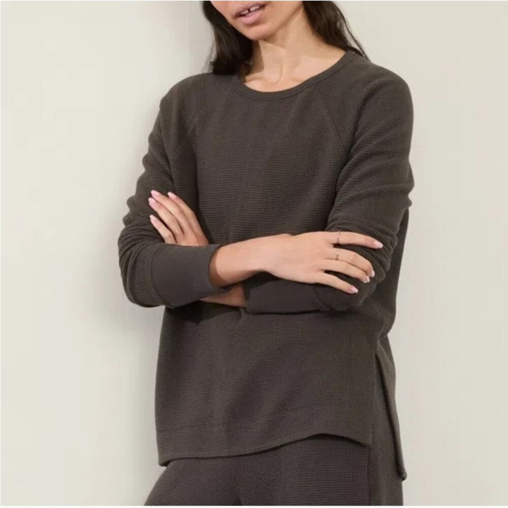 Athleta Coaster Luxe Recover Waffle Knit Brown Long Sleeve Shirt